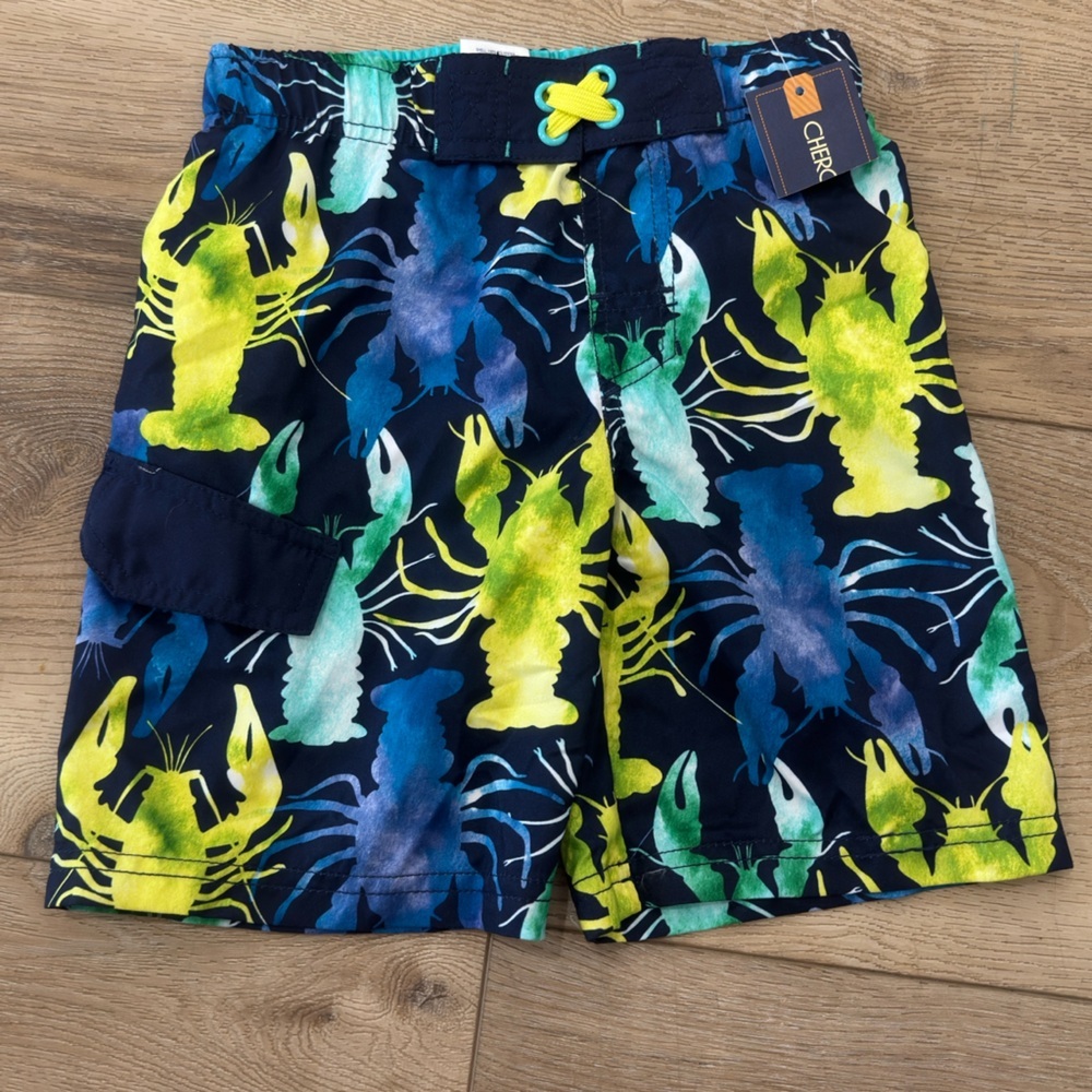 NWT BOYS Cherokee Colorful Lobster Print Swimming trunks